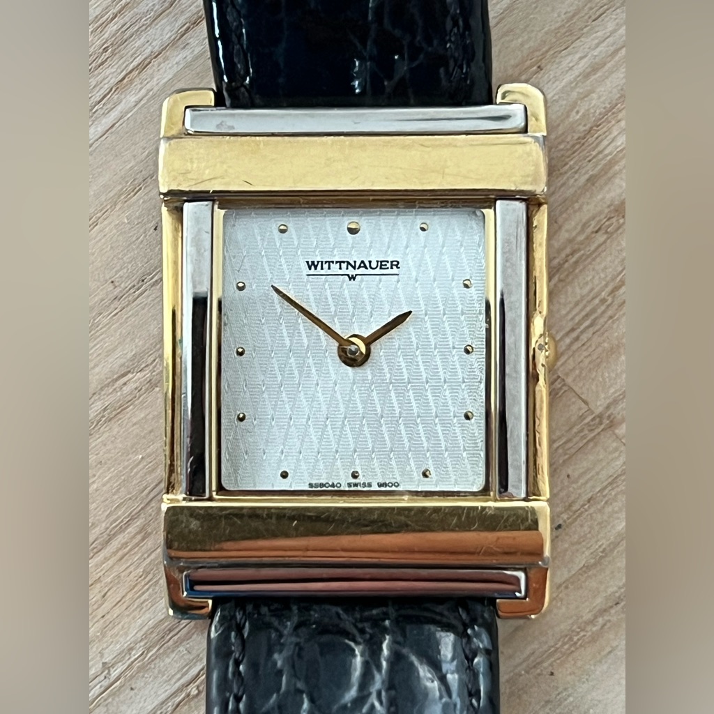 Wittnauer Longines Rare Vintage Watch Two-Tone Case White Dial Leather Strap